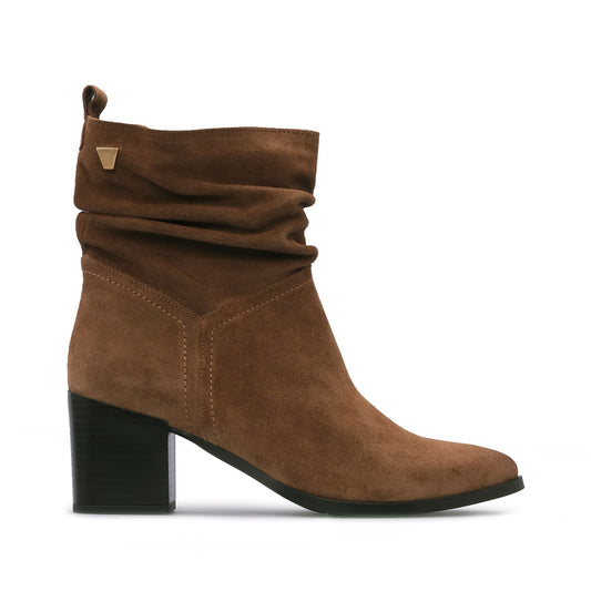 Botim Salto Alto Mulher Camurça Camel