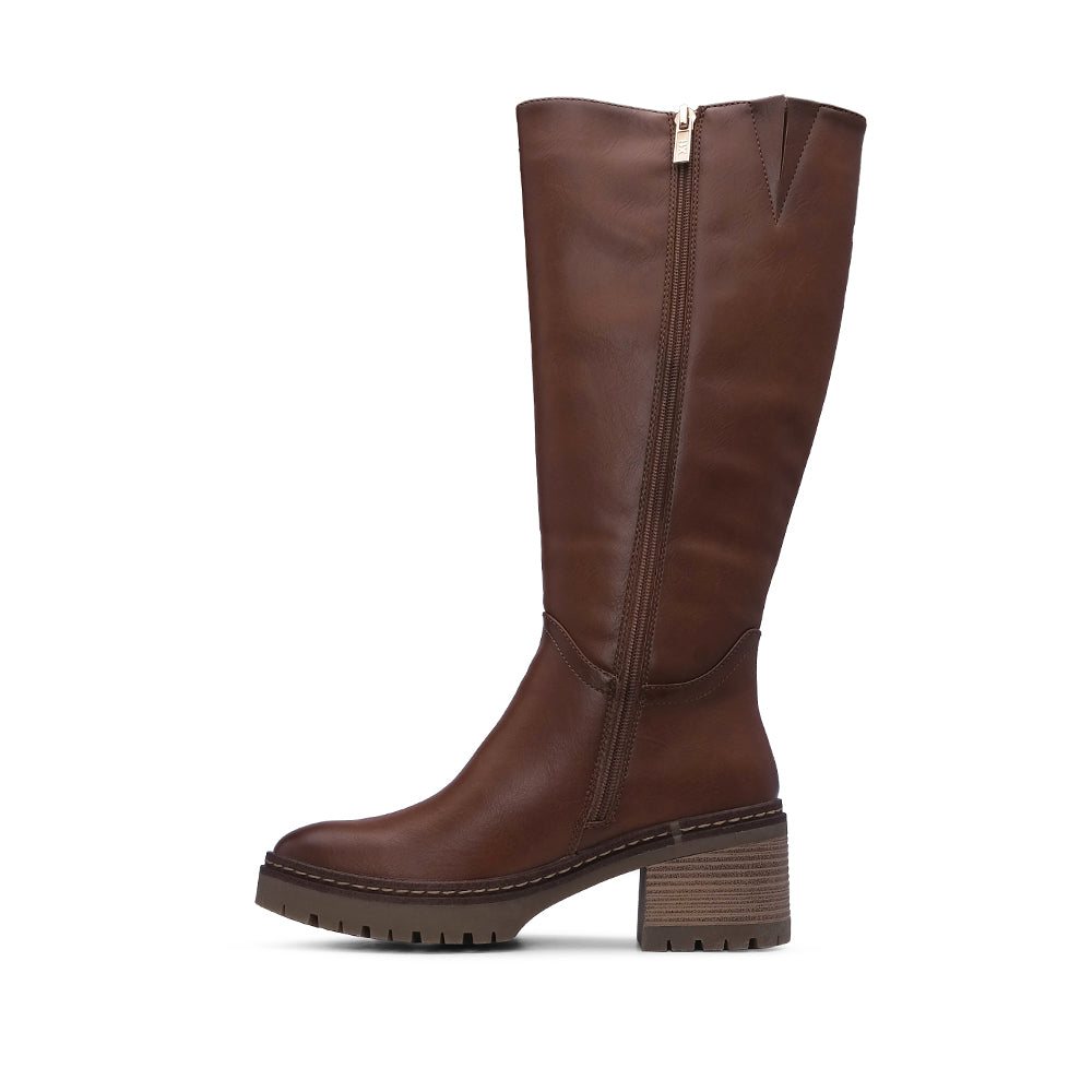 Bota Salto Médio Mulher Pele Sintética Camel