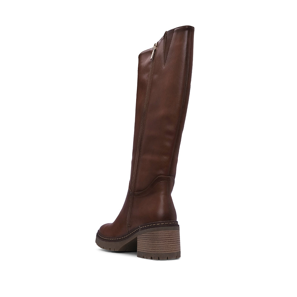 Bota Salto Médio Mulher Pele Sintética Camel