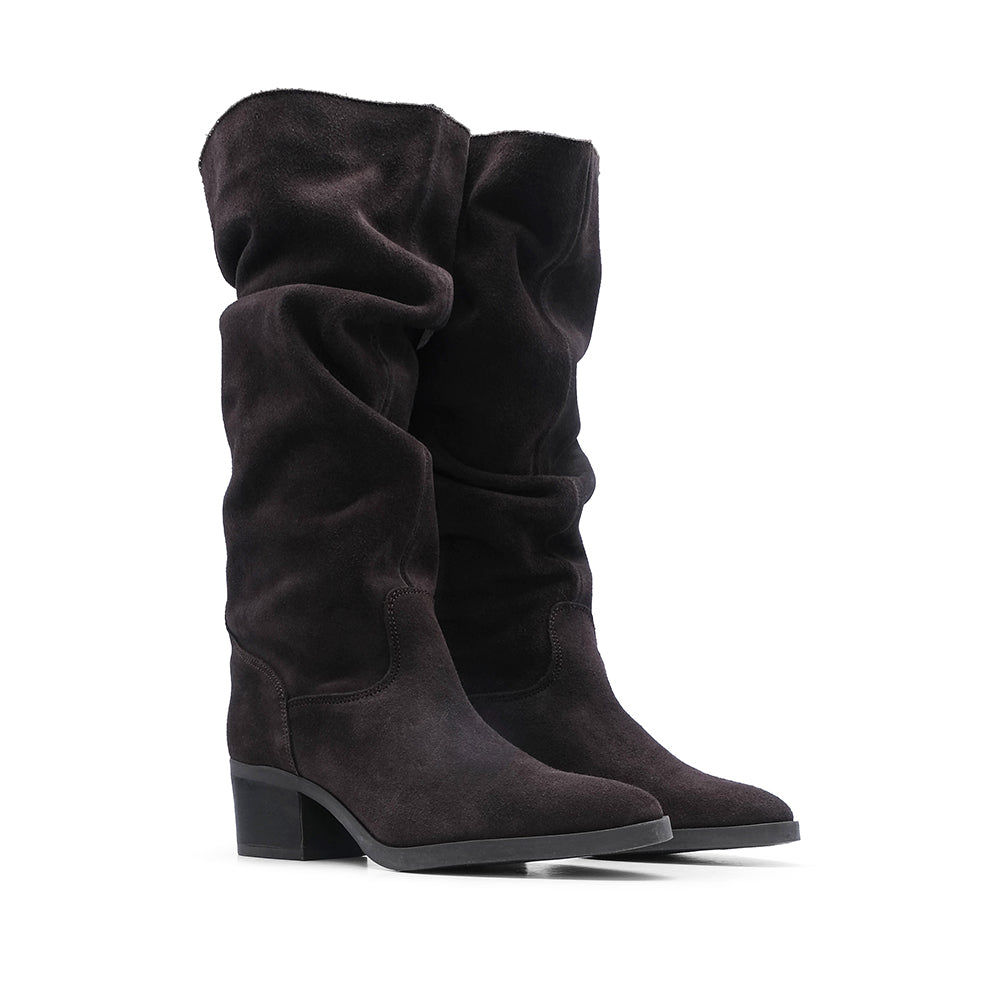 Bota Salto Médio Mulher Camurça Castanho