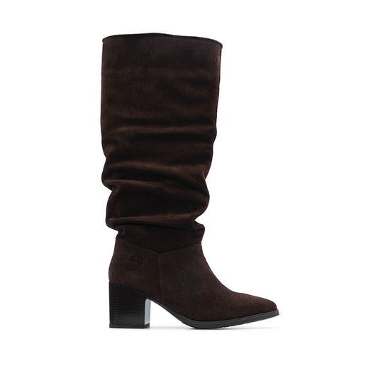Bota Cano Alto Mulher Camurça Castanho