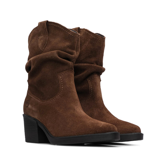 Bota Salto Médio Mulher Camurça Camel