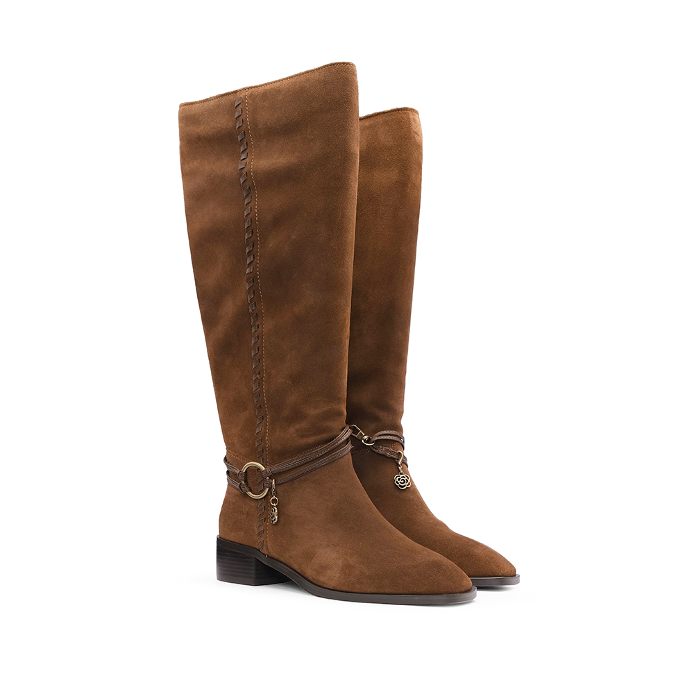 Bota Cano Alto Mulher Camurça Camel