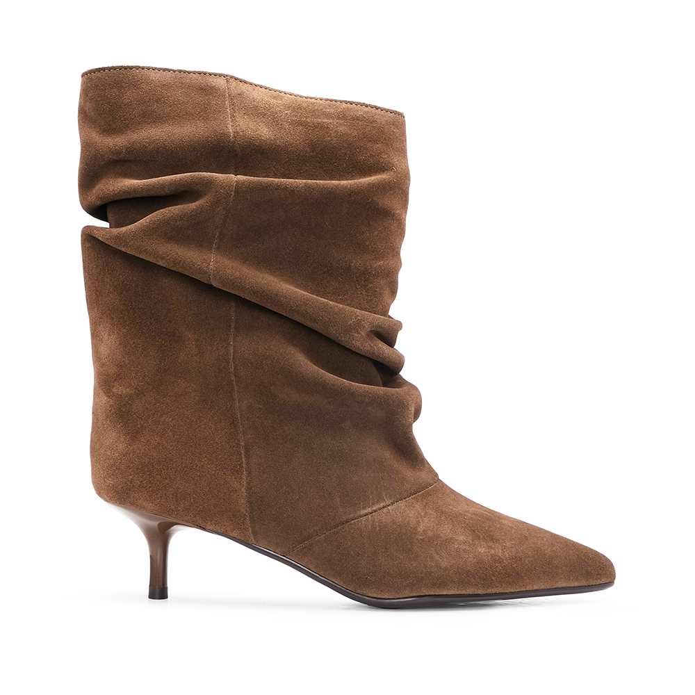 Bota Salto Médio Mulher Camurça Taupe