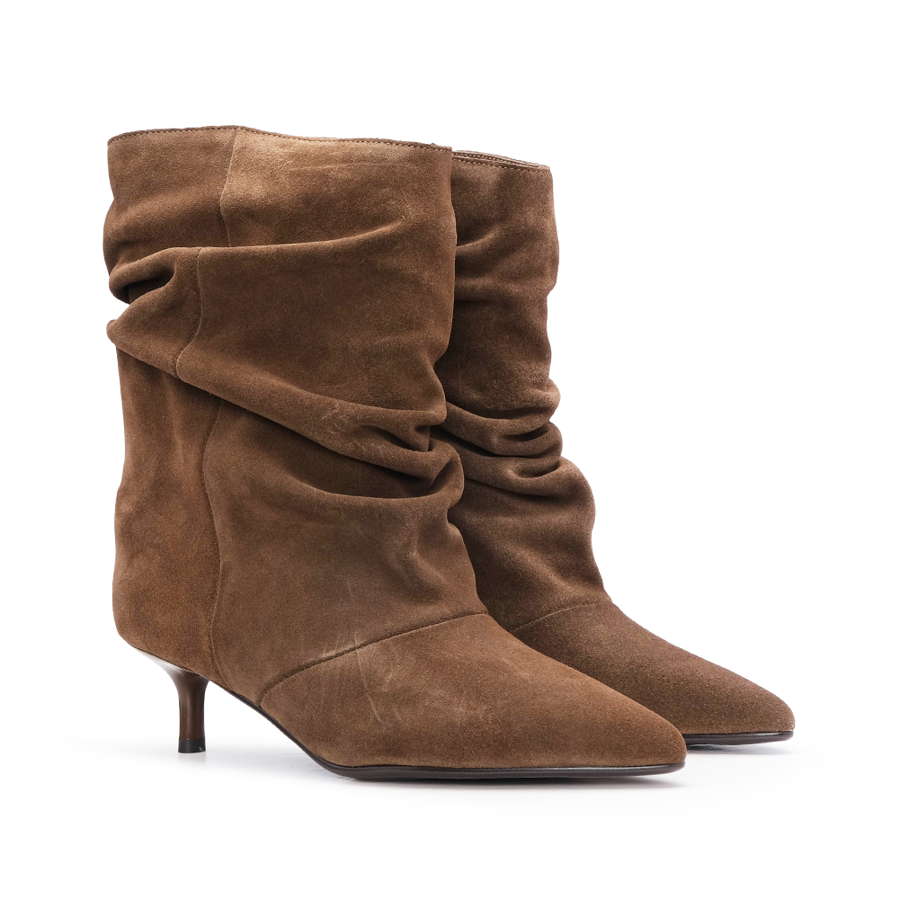Bota Salto Médio Mulher Camurça Taupe