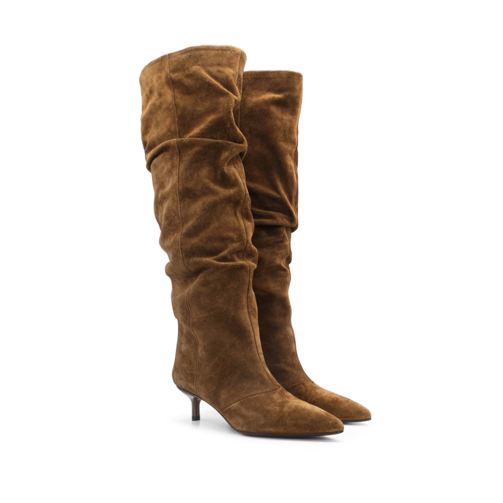 Bota Cano Alto Mulher Camurça Camel