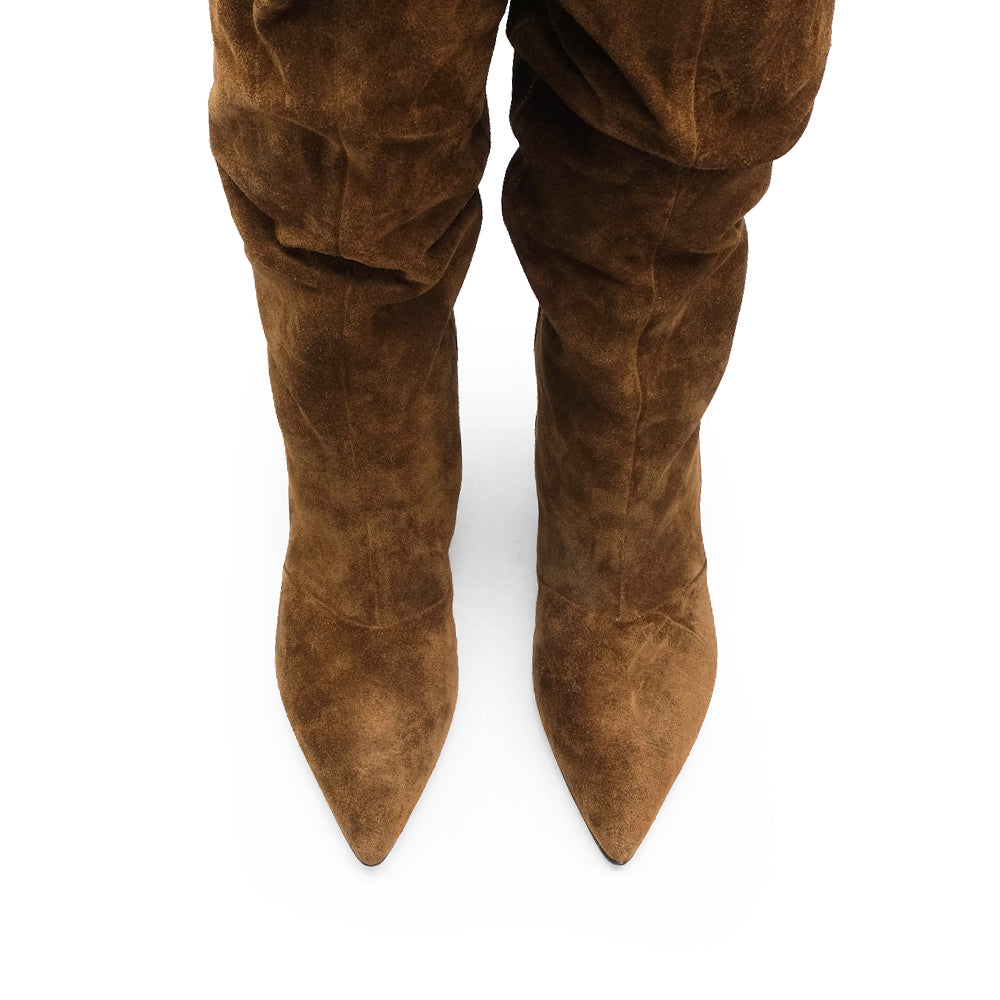 Bota Cano Alto Mulher Camurça Camel