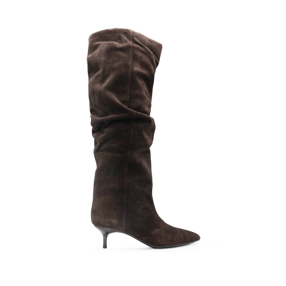 Bota Cano Alto Mulher Camurça Castanho