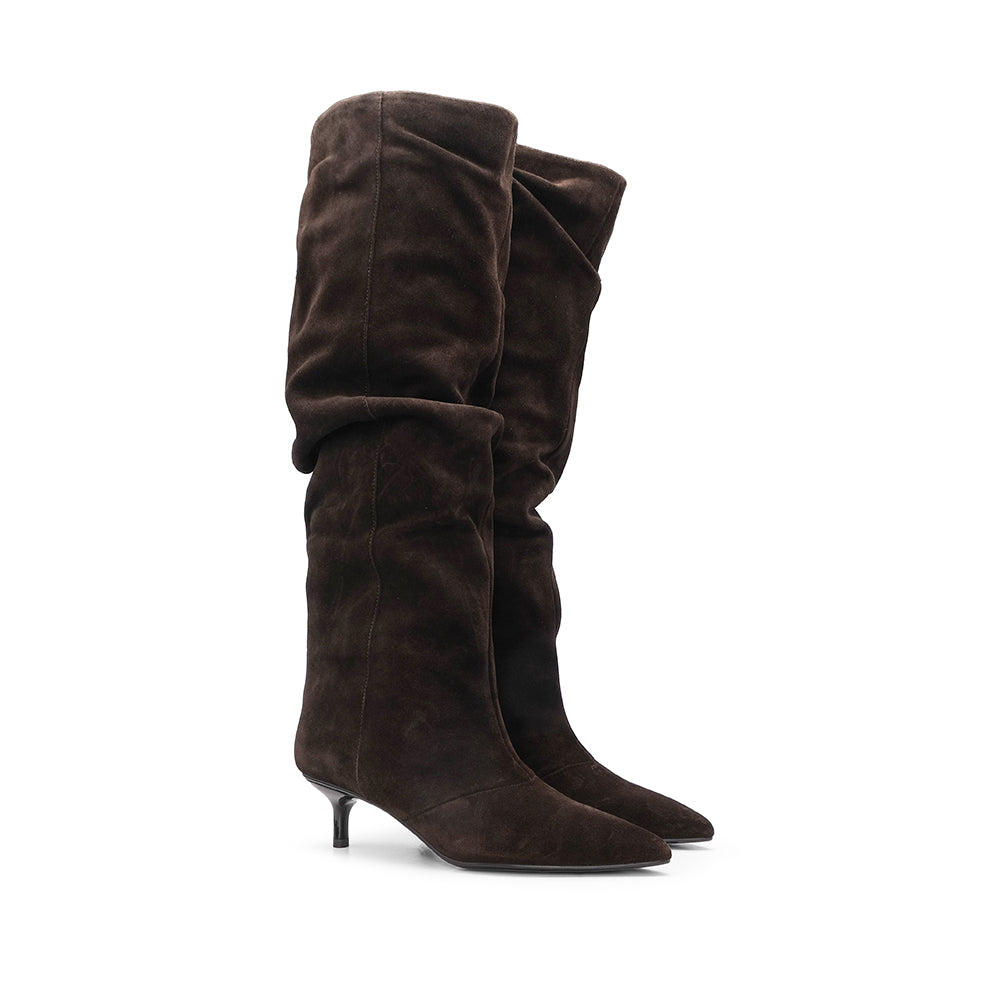 Bota Cano Alto Mulher Camurça Castanho