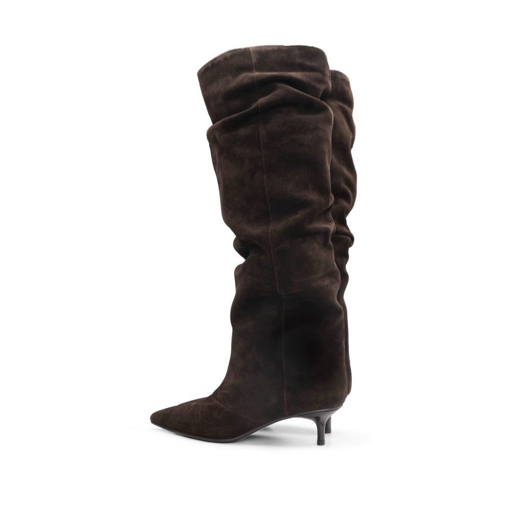 Bota Cano Alto Mulher Camurça Castanho