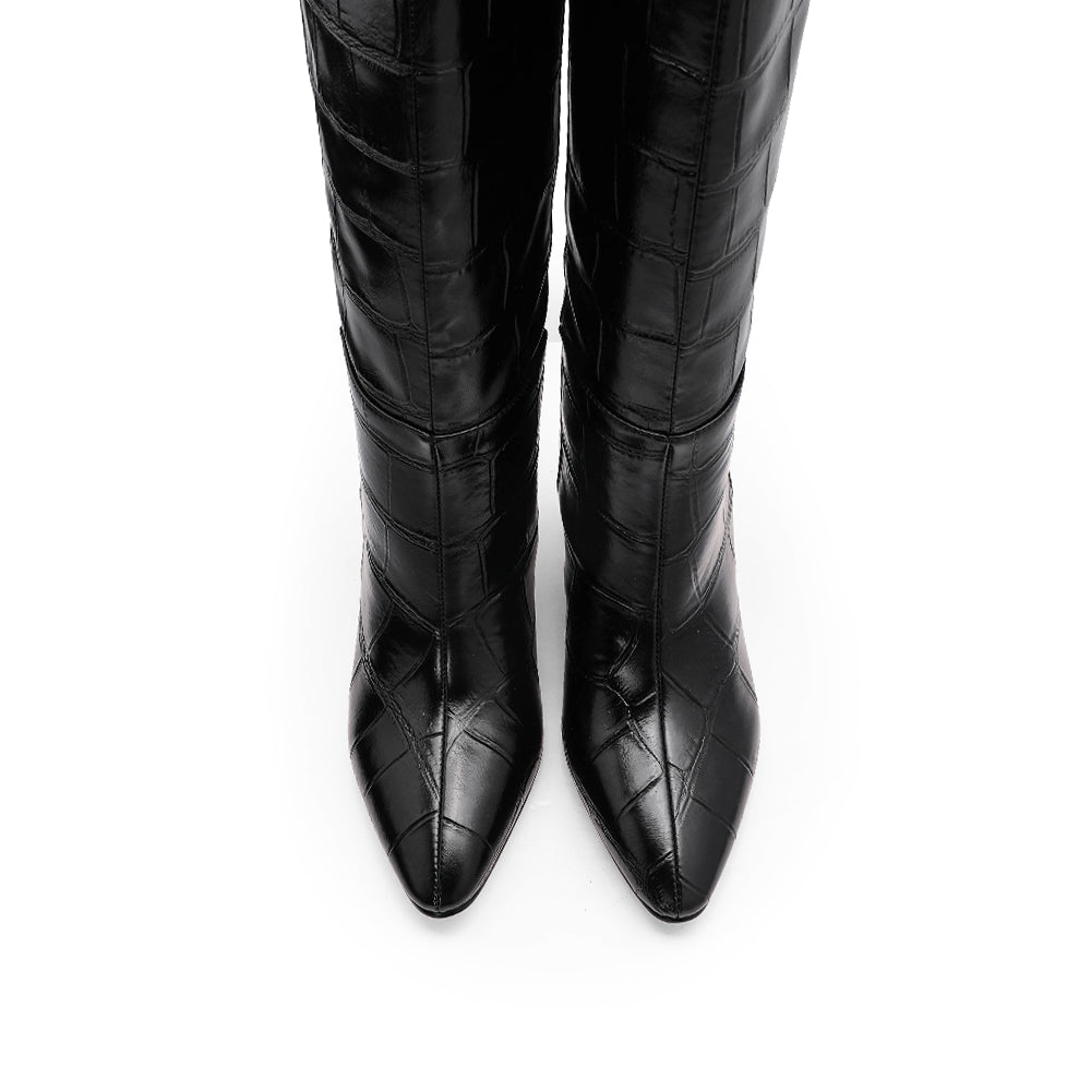 Bota Cano Alto Mulher Animal Print Preto
