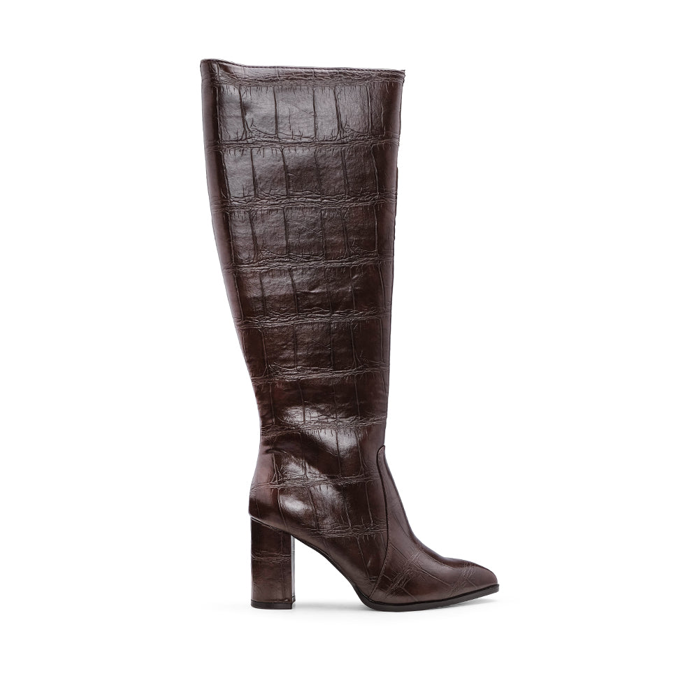 Bota Cano Alto Mulher Animal Print Castanho