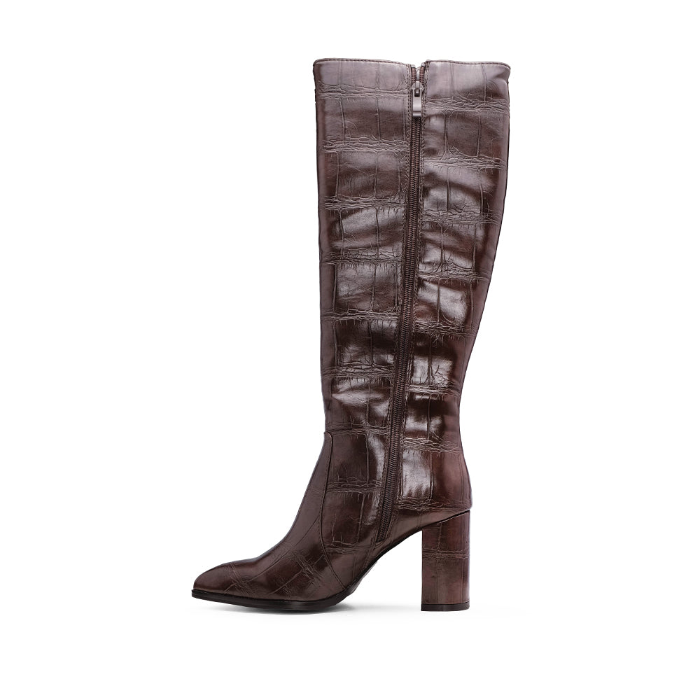 Bota Cano Alto Mulher Animal Print Castanho