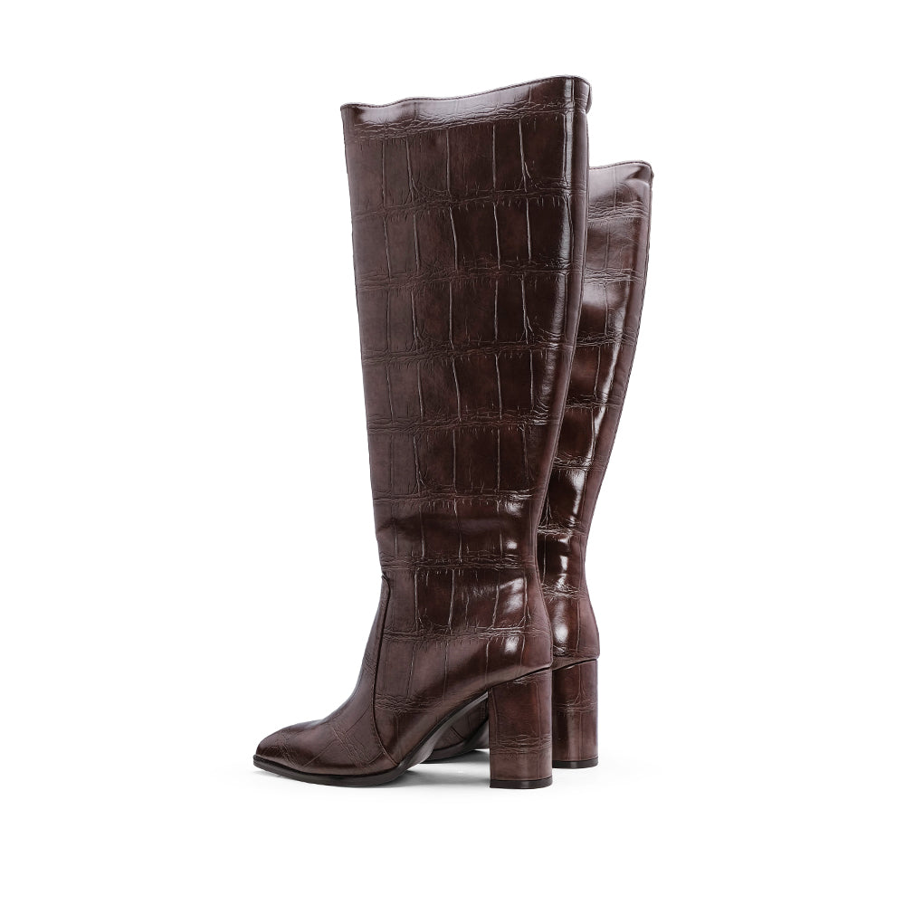 Bota Cano Alto Mulher Animal Print Castanho