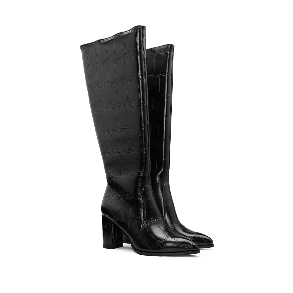 Bota Cano Alto Mulher Animal Print Preto