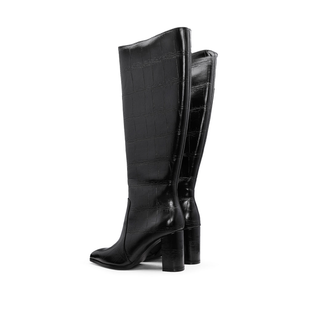 Bota Cano Alto Mulher Animal Print Preto