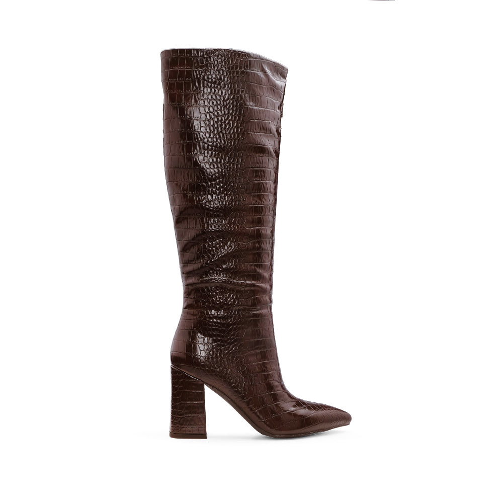 Bota Cano Alto Mulher Animal Print Castanho