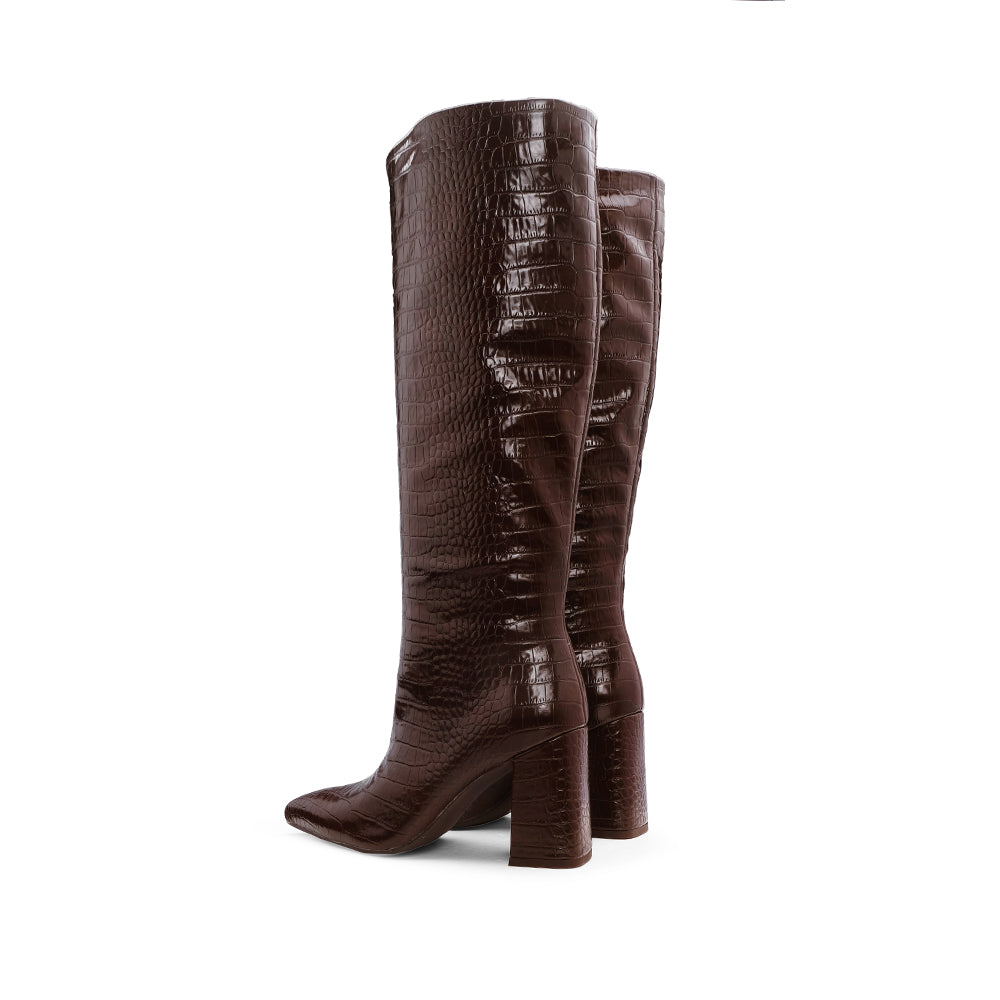 Bota Cano Alto Mulher Animal Print Castanho