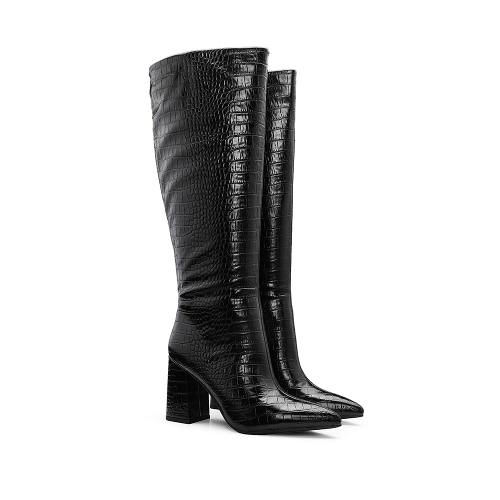 Bota Cano Alto Mulher Animal Print Preto