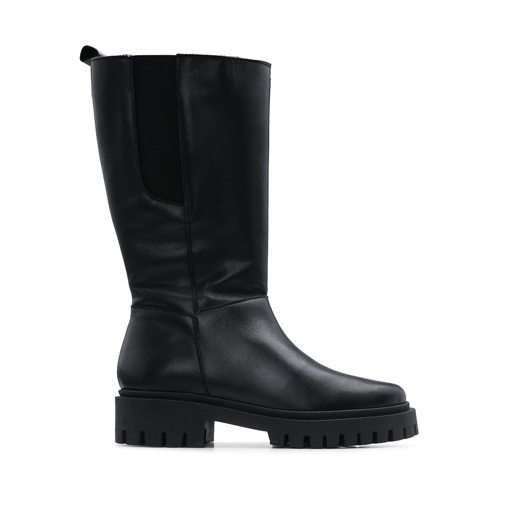 Bota Salto Raso Mulher Pele Preto