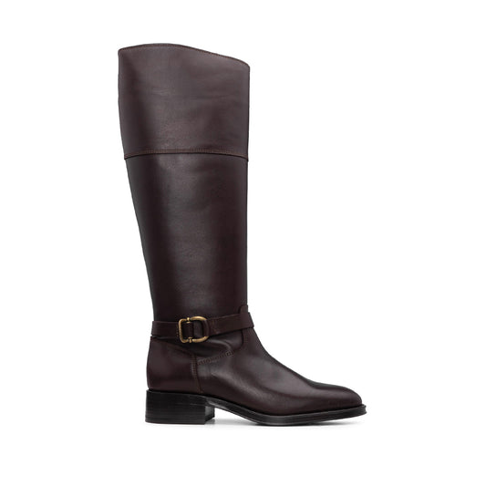 Bota Cano Alto Mulher Pele Castanho