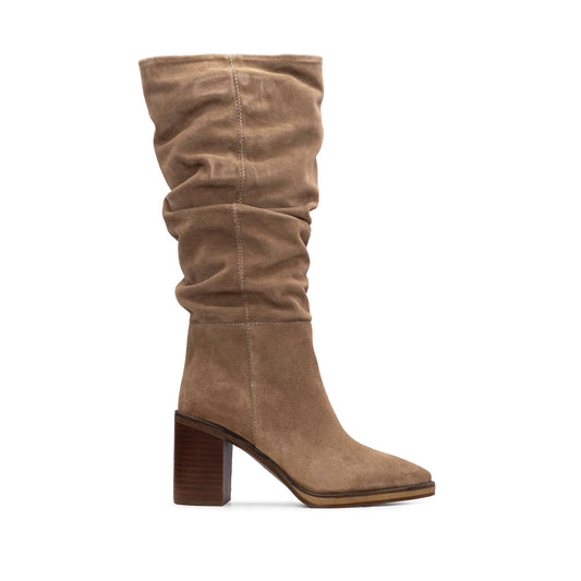 Bota Cano Alto Mulher Camurça Taupe