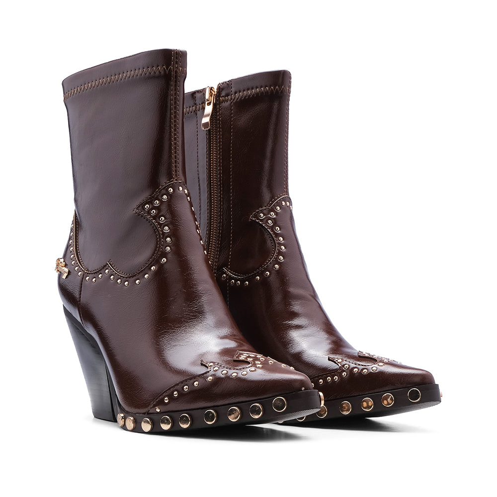 Botim Salto Alto Mulher Castanho