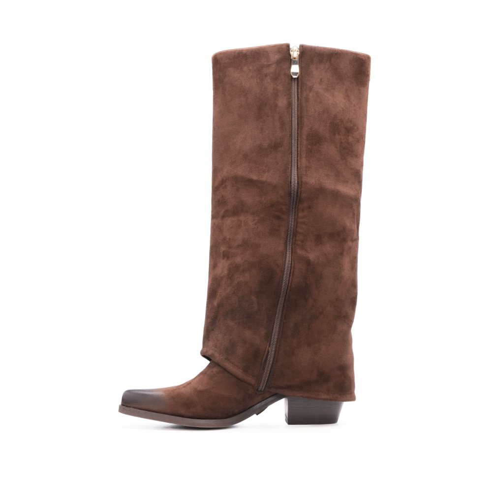 Bota Cano Alto Mulher Camurça Castanho