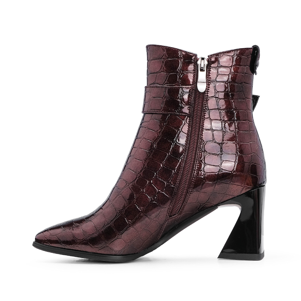Botim Salto Médio Mulher Animal Print Bordeaux