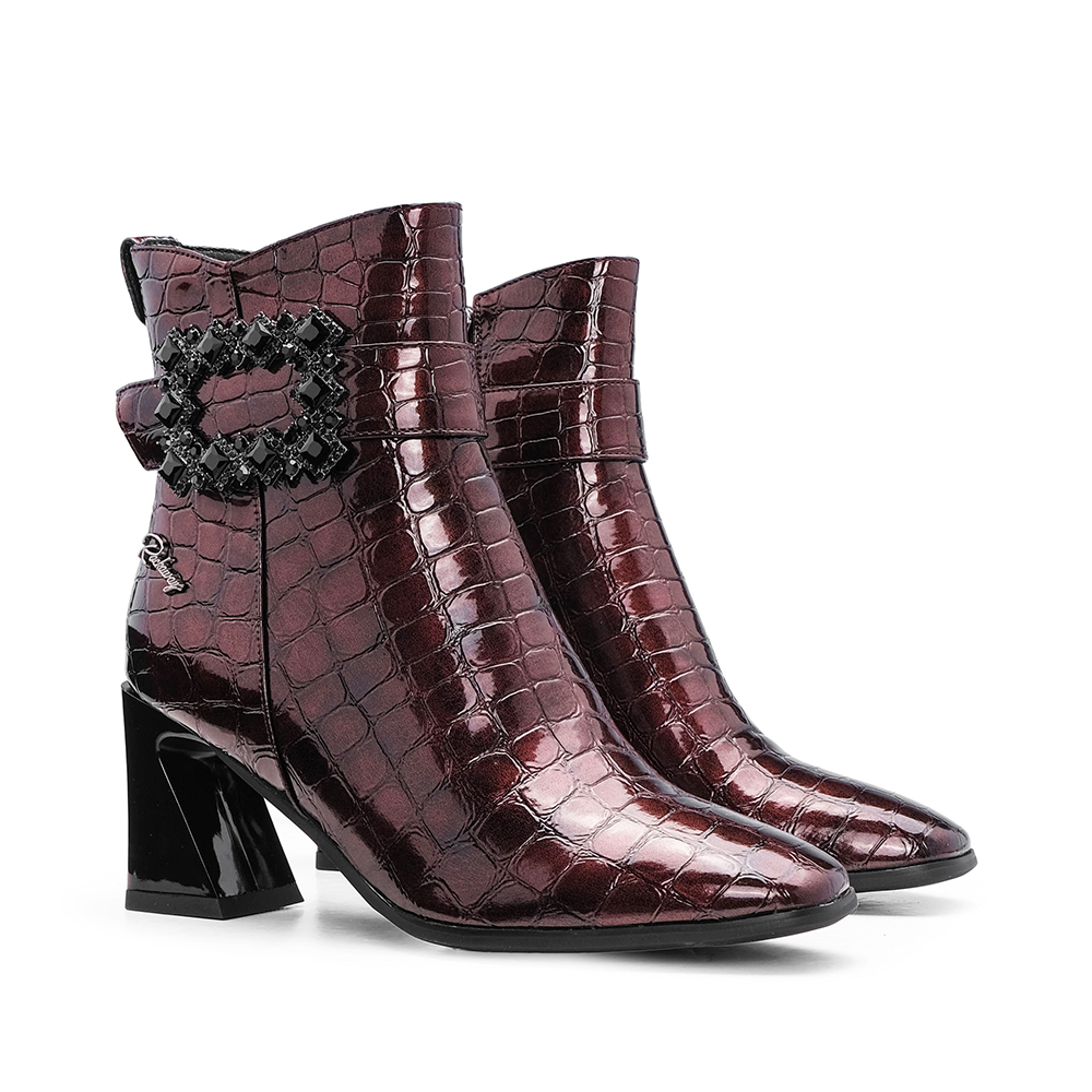 Botim Salto Médio Mulher Animal Print Bordeaux