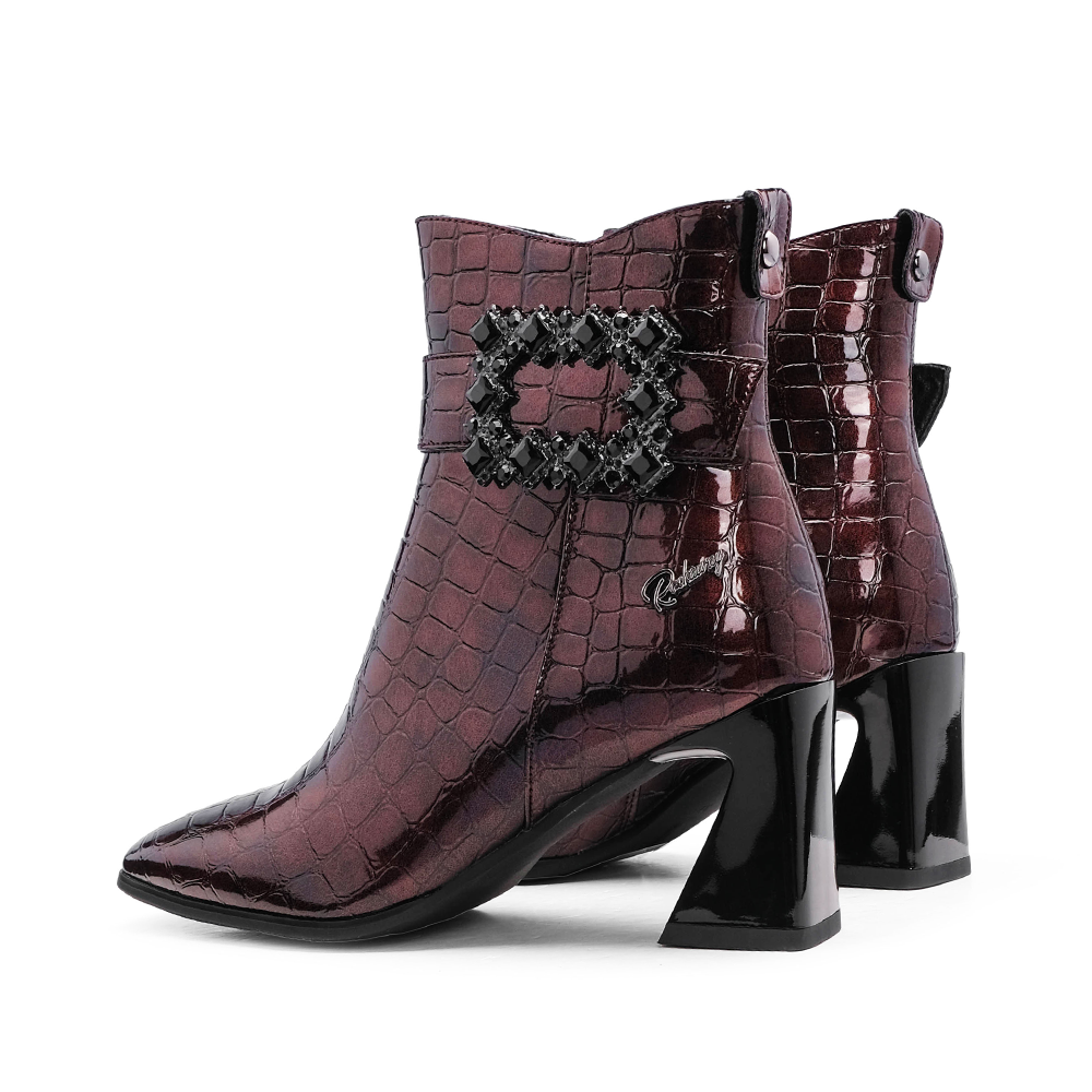 Botim Salto Médio Mulher Animal Print Bordeaux