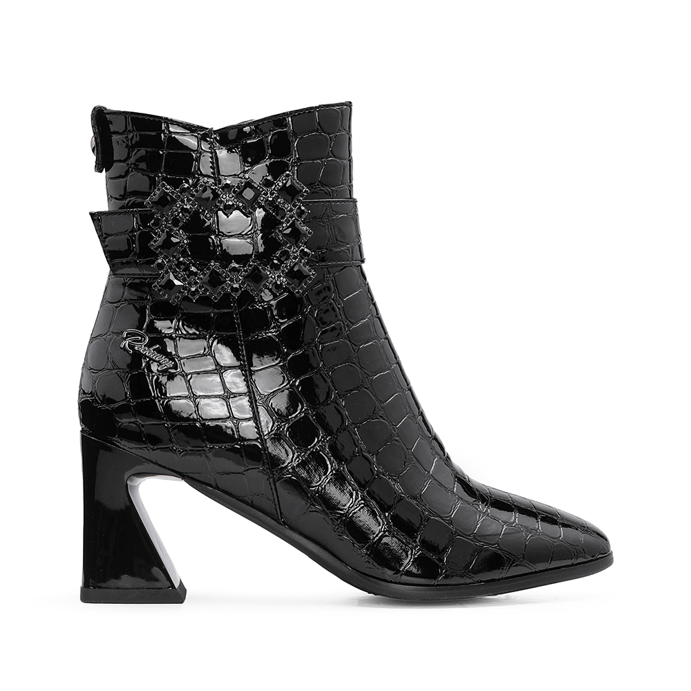 Botim Salto Médio Mulher Animal Print Preto