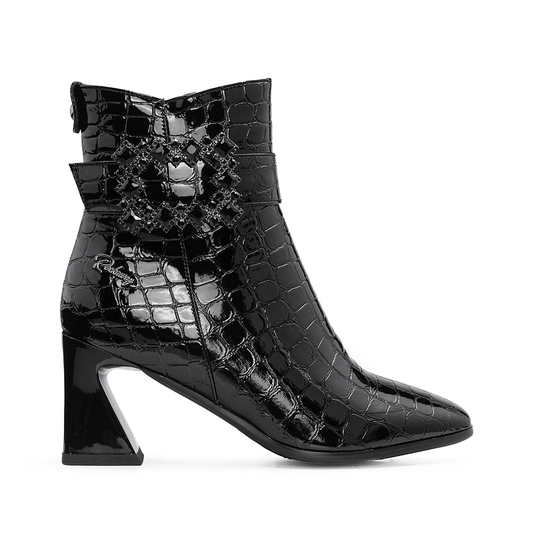 Botim Salto Médio Mulher Animal Print Preto