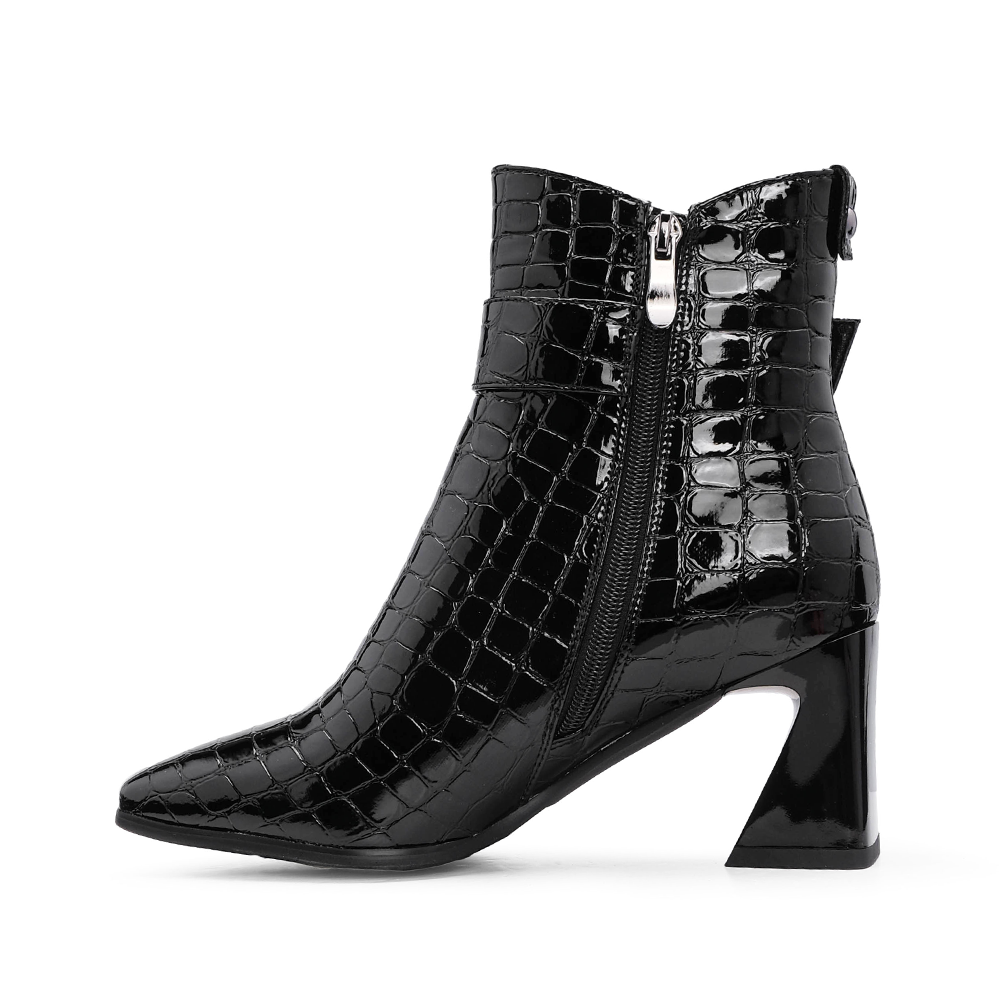 Botim Salto Médio Mulher Animal Print Preto