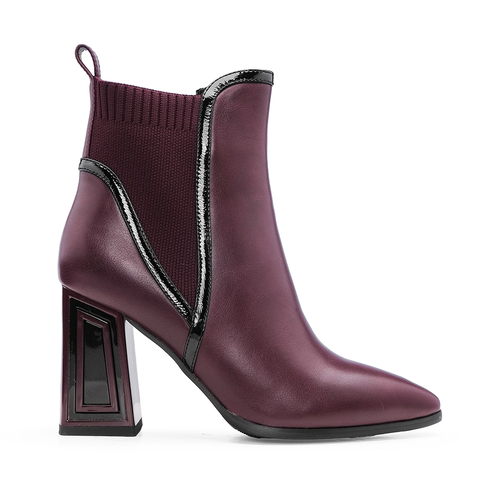 Botim Salto Alto Mulher Verniz Bordeaux
