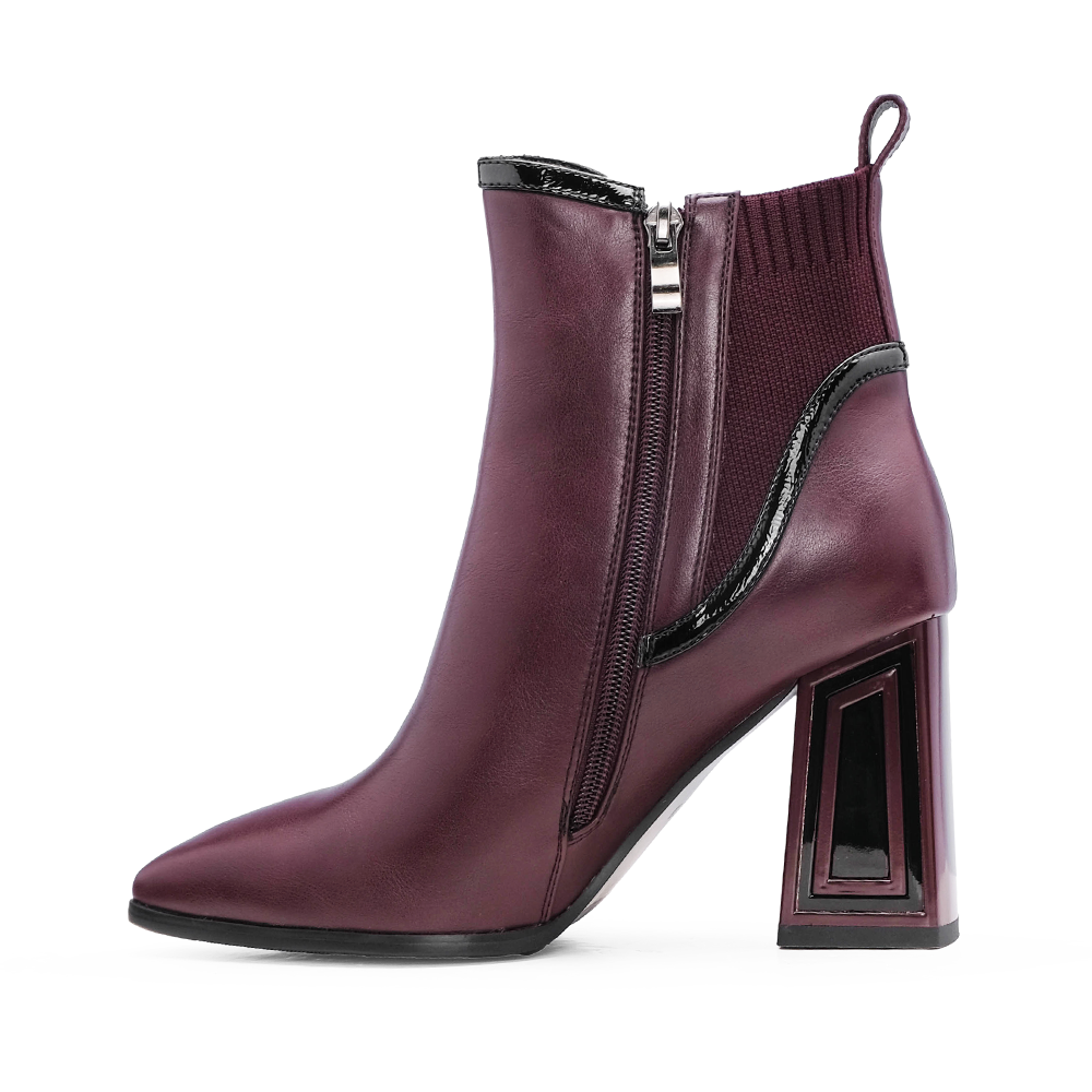 Botim Salto Alto Mulher Verniz Bordeaux