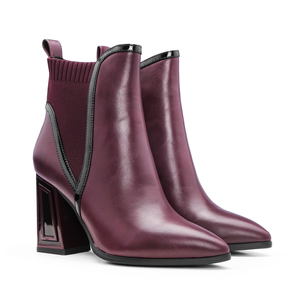 Botim Salto Alto Mulher Verniz Bordeaux
