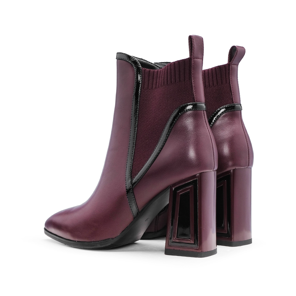 Botim Salto Alto Mulher Verniz Bordeaux
