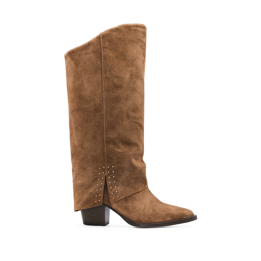 Bota Cano Alto Mulher Camurça Camel