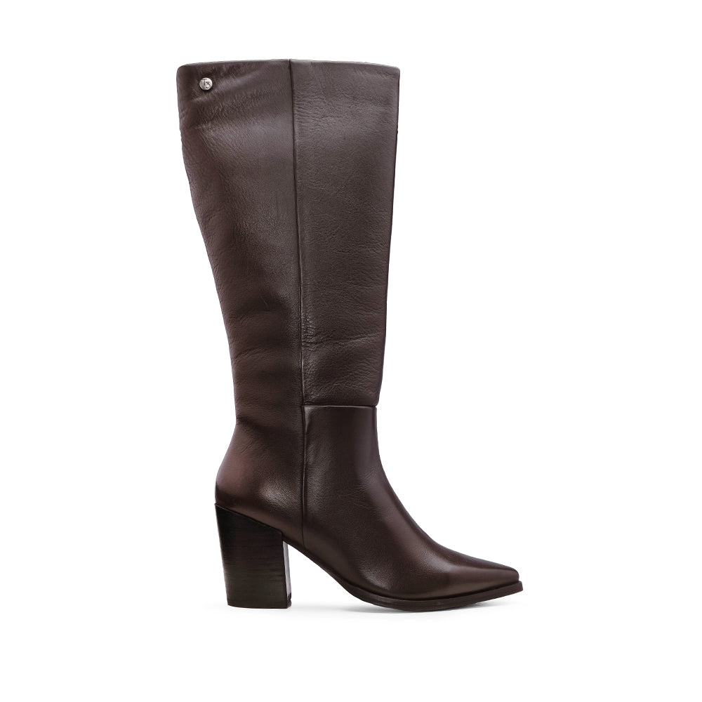 Bota Cano Alto Mulher Pele Castanho