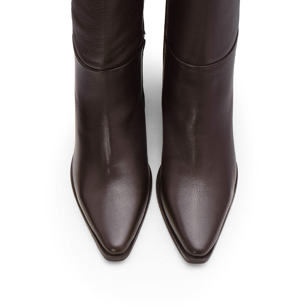 Bota Cano Alto Mulher Pele Castanho