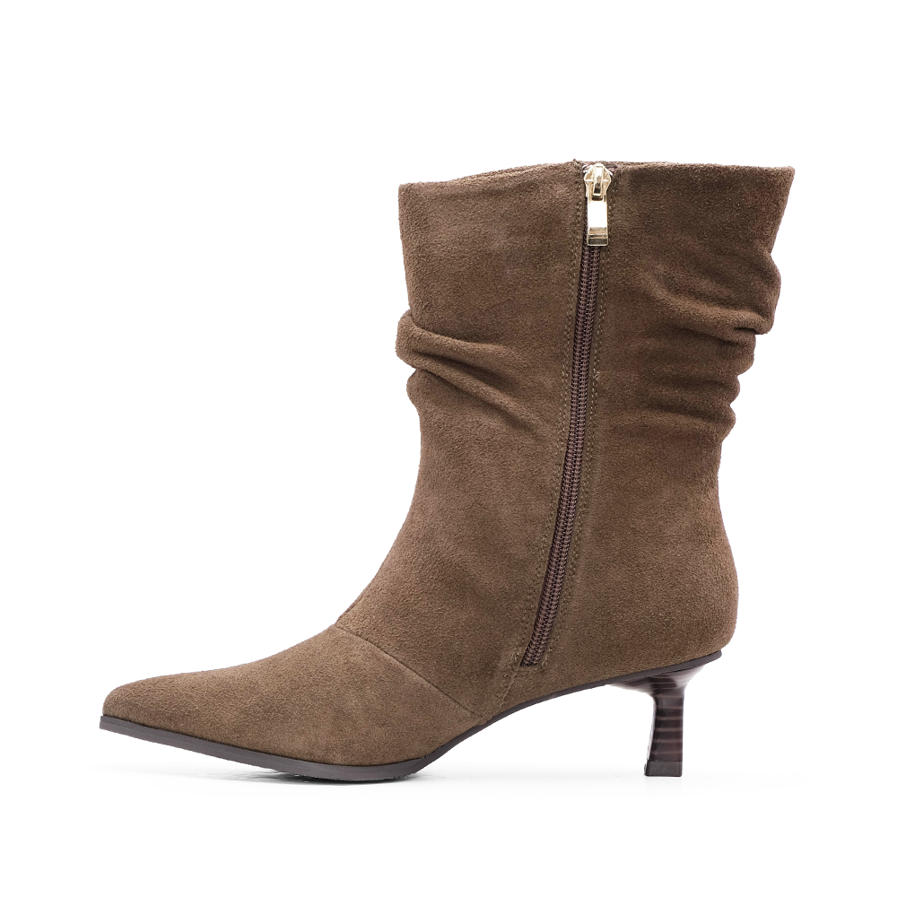 Bota Salto Médio Mulher Camurça Taupe