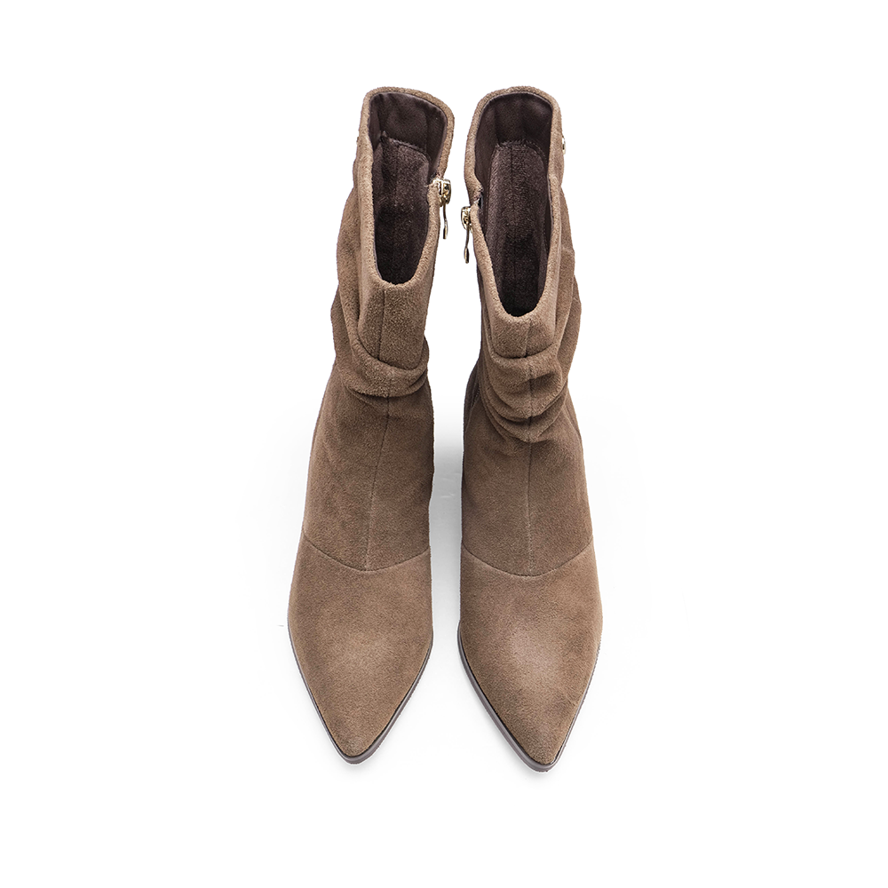 Bota Salto Médio Mulher Camurça Taupe