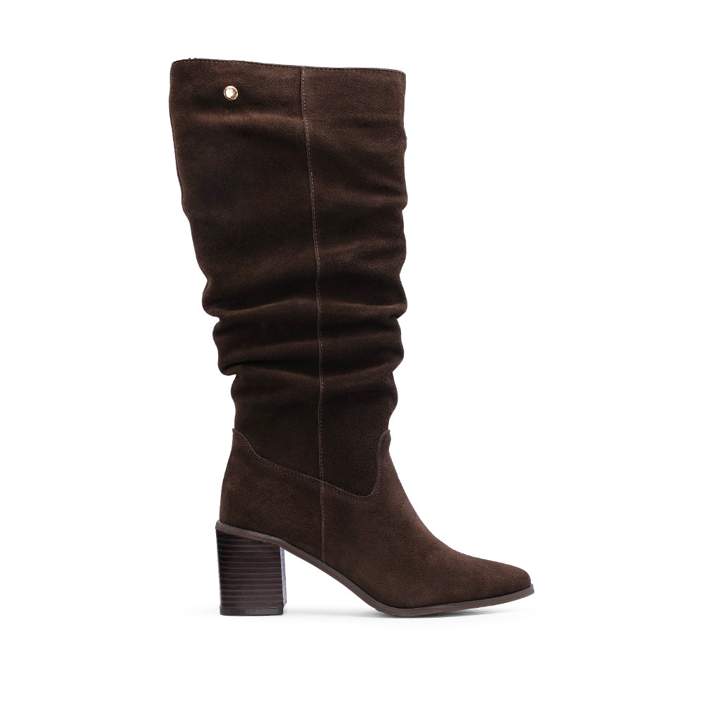 Bota Cano Alto Mulher Camurça Castanho