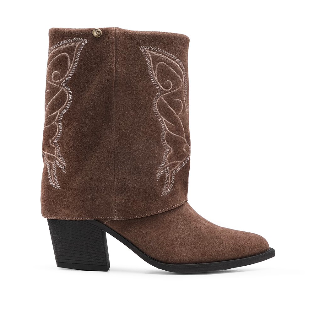 Bota Salto Médio Mulher Camurça Taupe