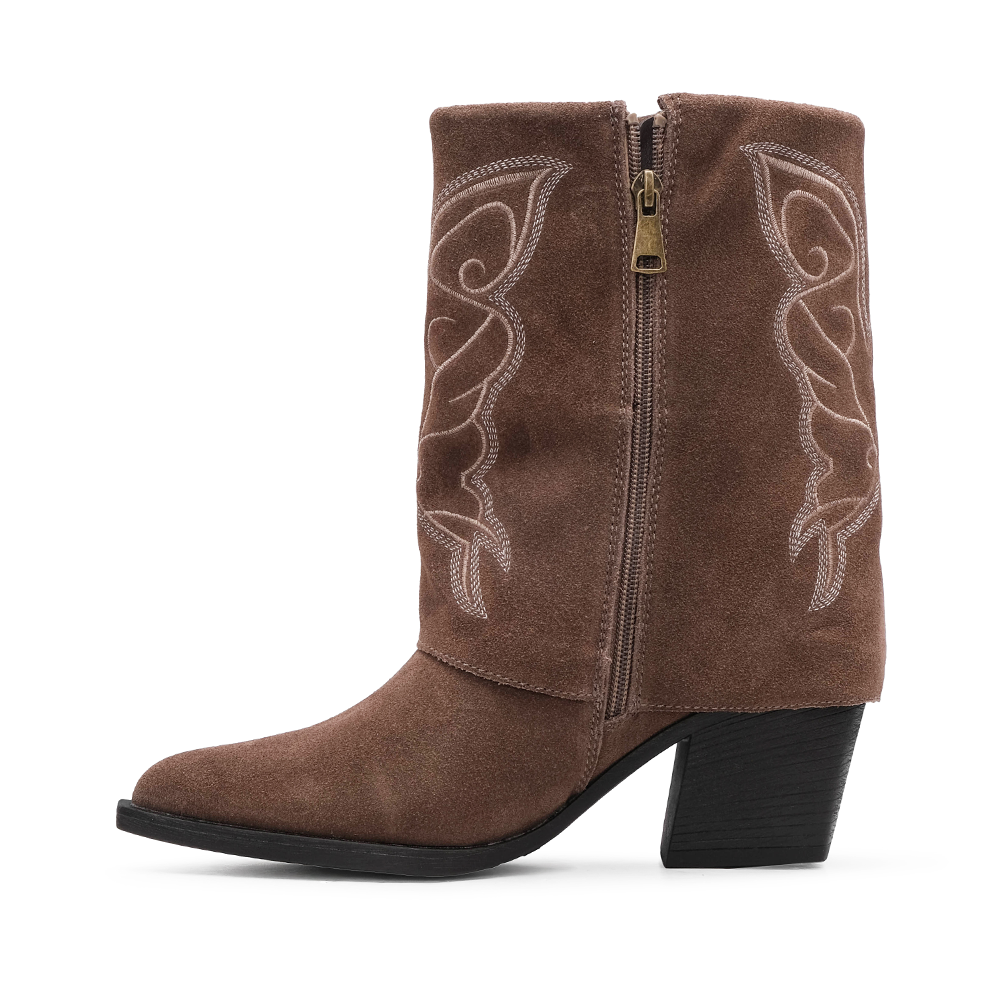 Bota Salto Médio Mulher Camurça Taupe