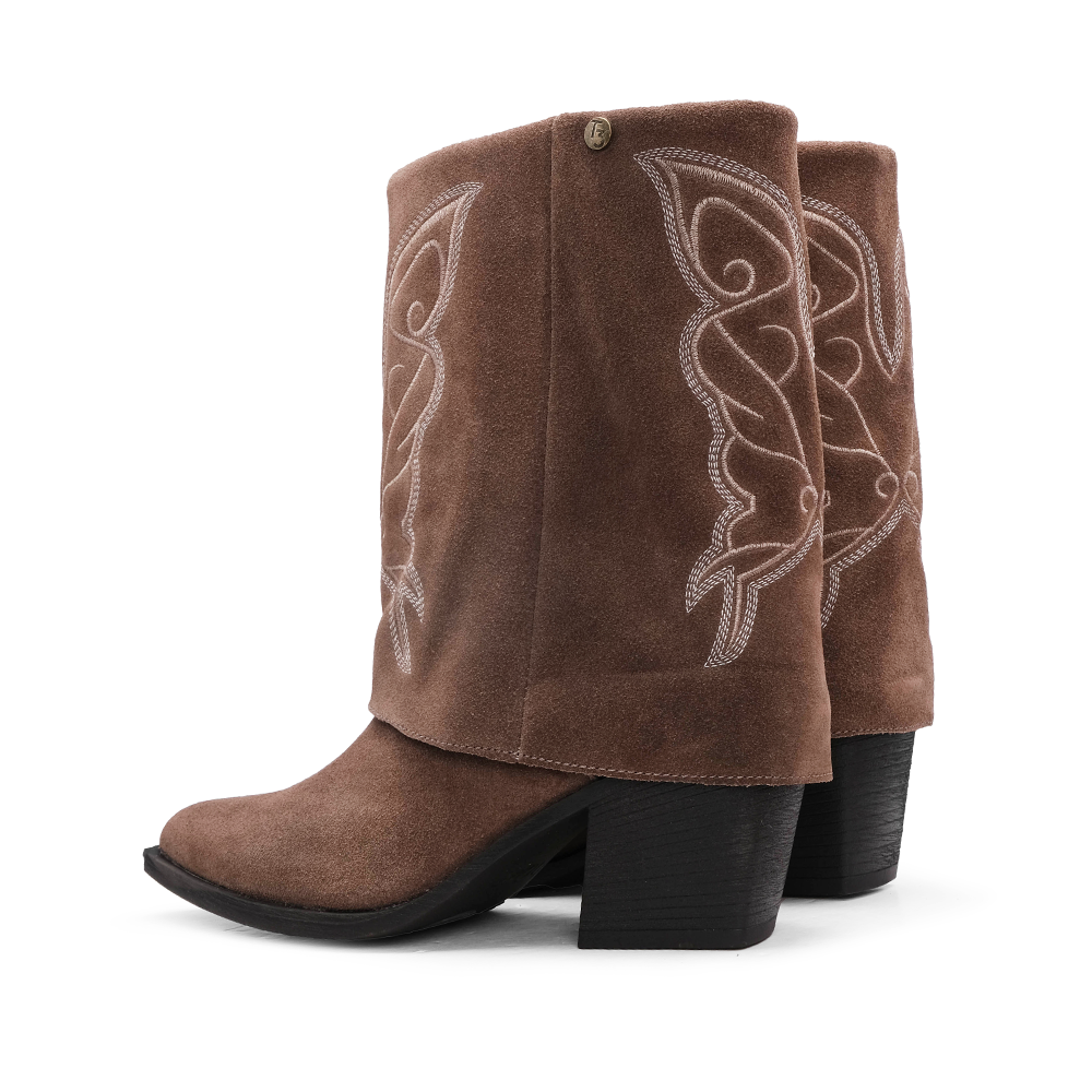 Bota Salto Médio Mulher Camurça Taupe