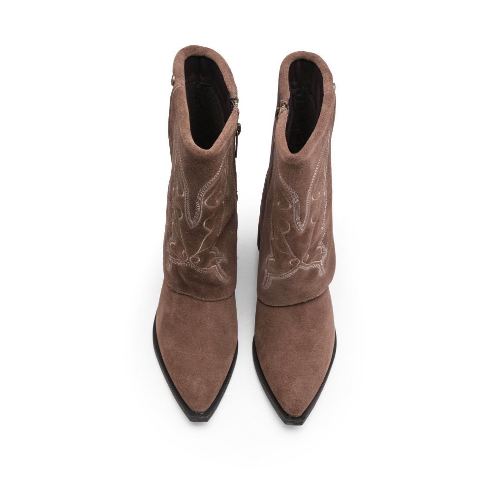 Bota Salto Médio Mulher Camurça Taupe