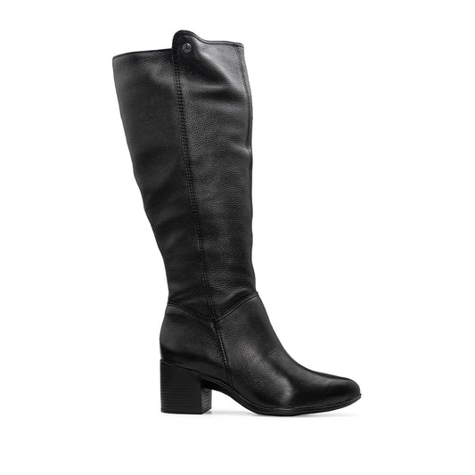 Bota de tacón medio para mujer, piel negra