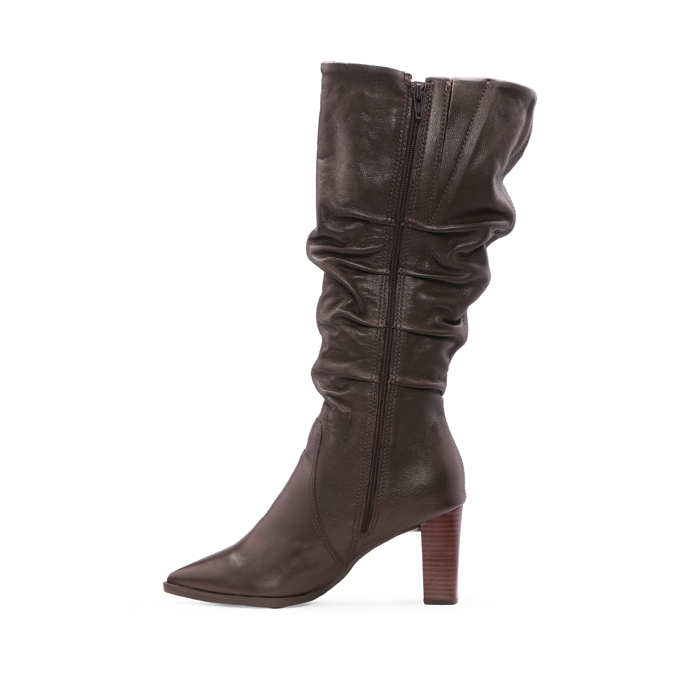 Bota Cano Alto Mulher Pele Castanho